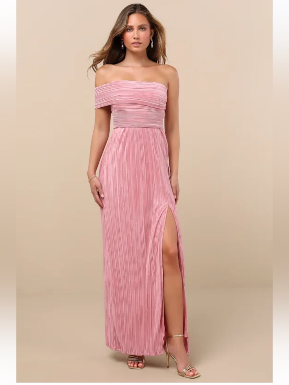 NWT Lulus Poised Performance Pink Plisse One-Shoulder Maxi Dress